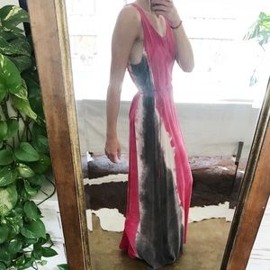 C&C Pink Tie-Died Raw Silk Maxi